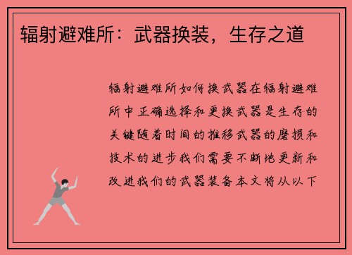 辐射避难所：武器换装，生存之道